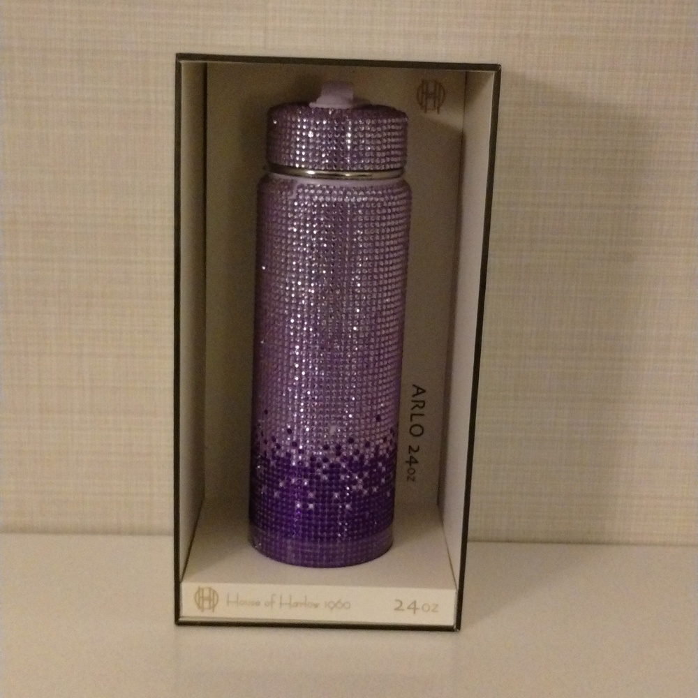HOUSE OF HARLOW 1960 ARLO 24OZ INSULATED TUMBLER IN PURPLE OMBRÉ RHINESTONES
